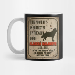 Alaskan malamute Silhouette Vintage Humorous Guard Dog Warning Sign Mug